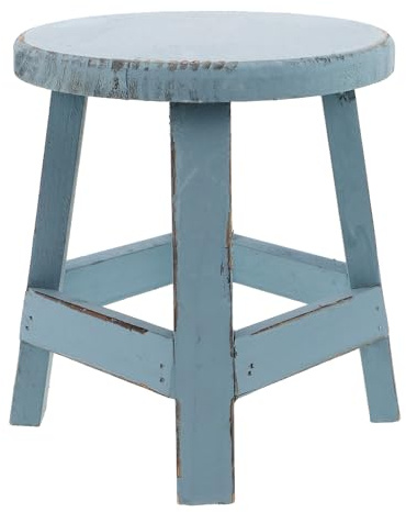 HANABASS Taburete Redondo de Madera Azul para Jardín 18 Cm, Soporte Móvil para Macetas y Expositor de Flores Pequeño para Patio, Taburete bajo Resistente para Decoración Exterior