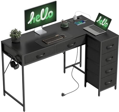 HOMCOM Scrivania Angolare Reversibile con Porte USB ad L 126x48 cm Nero
