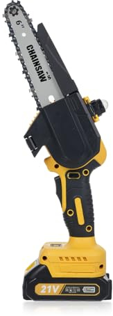 Mini motosierra inalámbrica con motor sin escobillas de 21 V - Motosierra eléctrica portátil de mano de 6 pulgadas - Incluye dos baterías de litio de 1500 mAh para aplicaciones de