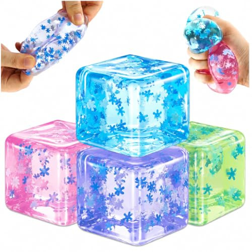 Audasi 4 Pezzi Fidget Giocattoli Squishy Cube,Cubo Ghiaccio Solido Zucchero Di Malto Alta Densità Riempito Squishy Stress Sollievo Giocattoli Autismo Fidget Cubo Sollievo Dell'Ansia Sensoriale