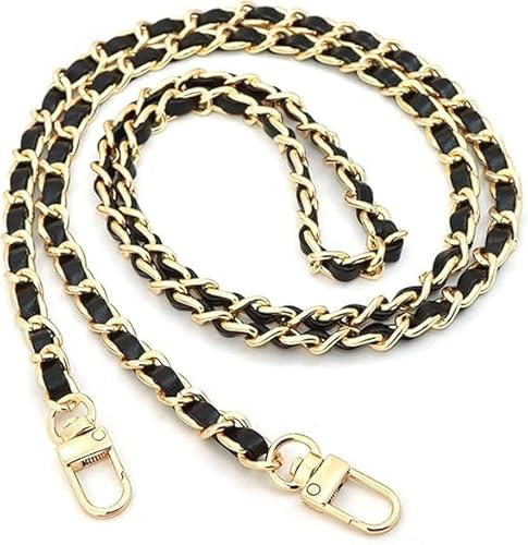 TASSFROO Schultergurt 120cm Schwarz Gold Kette Ersatz Taschen Umhängetasche | Wechselriemen stabil langlebig, handtasche passend, zubehör universell, karabiner robust verchromt, flexibel