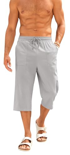 Runcati Korta byxor, herr, bomull, linne, bermudashorts, 3/4 längd, sommarbyxor, yoga, jogging, lediga sweatbyxor, sportshorts, fritidsbyxor, sweatshorts, herrbyxor med fickor