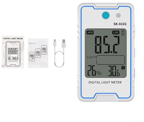 Digital Light Meter,Lux Meter SK-8102,USB-C Rechargeable Flicker Tester 0.1-999900Lux for Office Home