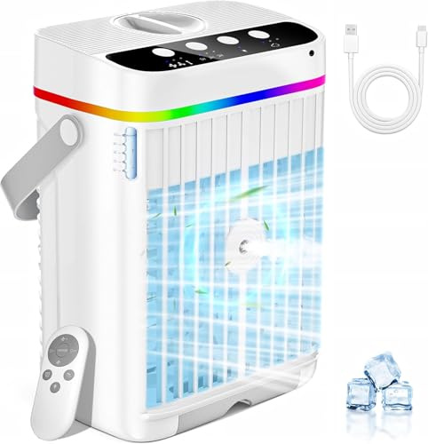 Mobile Klimaanlage, 4 in 1 Mini Klimaanlage mit Kühlen Nebel, Klimaanlage Mobil, klimagerät ohne abluftschlauch, Klimaanlage mobil mini mit 3 Stufen & 7 Farben Nachtlicht für Zuhause/Büro