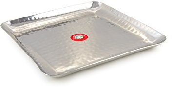 Indian-Tiffin Assiette martelée carrée en acier inoxydable Modèle de taille moyenne