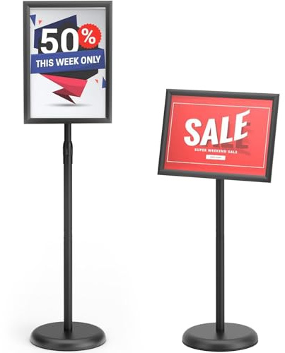 GUOHONG Heavy Duty Sign Stand Adjustable 8.5 x 11 Inch Sign Holder Aluminum Snap Open Frame Floor Poster Stand Vertical Horizontal Black