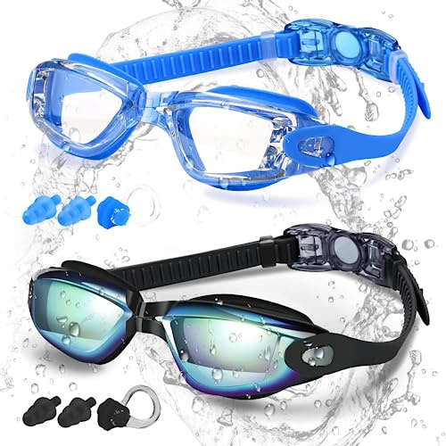 COOLOO Swim Goggles, 2 Pack Goggles Swimming Adult Swimming Goggles for Women Men Youth Teen Kids, Anti Fog Anti-UV No Leaking