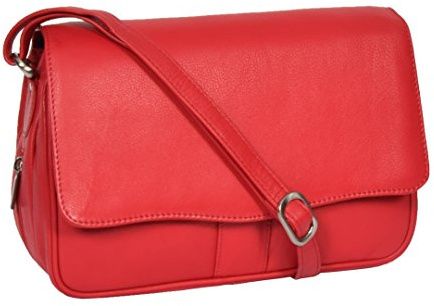 A1 FASHION GOODS Ada Damen-Umhängetasche, Leder, klassische Überschlagtasche, Kuriertasche, lässige Handtasche, Rot, rot, Medium