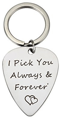 Meiligo Edelstahl Valentinstag Schmuck I Pick You Always Forever Gitarre Plektrum Halskette Schlüsselanhänger (Halskette Schlüsselanhänger (2 Stück))