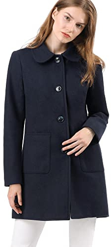 Allegra K Trench invernale monopetto da donna con colletto rovesciato, Blu, L