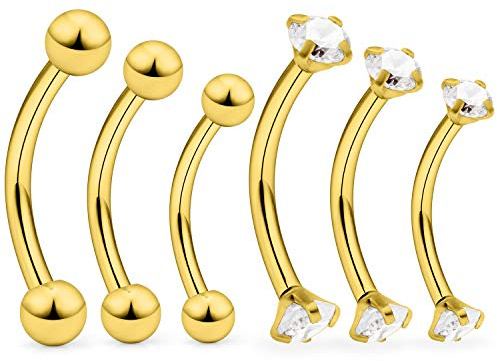 Ocptiy 16G Gold Rook Eyebrow Piercing jewelry Daith Earring Stainles Surgical Steel Curved Barbell Vertical Labret Lip Snake Frog Eye Tongue Belly Button Ring Piercing Jewelry Men Women 6mm 8mm 10mm
