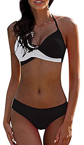 CheChury Donna Costume da Bagno Push Up Imbottito Reggiseno Bikini Due Pezzi Bikini Sexy Spiaggia Beachwear Swimwear Sportivo Mare Estate,Nero,S