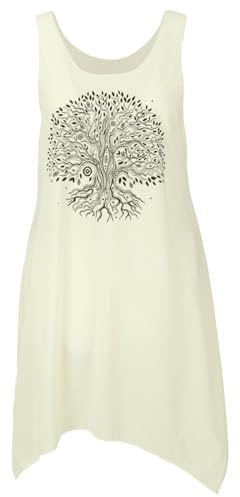 GURU SHOP Minikleid mit Ethnodruck - Creme/Tree of Life, Damen
