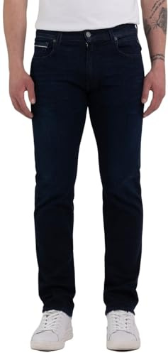 Replay men's Grover straight-fit jeans with stretch, blue (Dark Blue 007), 32W / 32L