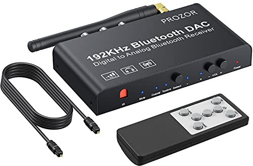 PROZOR Bluetooth DAC Converter 192kHz - Bluetooth 5.0 Optical Coaxial to RCA L/R 3.5mm Audio Converter with Volume Adjust & IR Remote Control Digital to Analog Audio Adapter for DVD TV Blu-Ray PS3/4