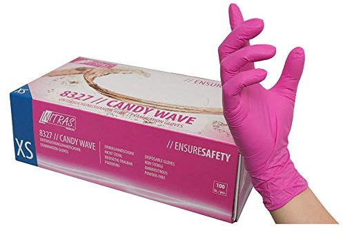 Nitril-Handschuhe 100 Stück in Spender-Box – puderfrei, Nicht steril, beidseitig tragbar - Magenta (M)