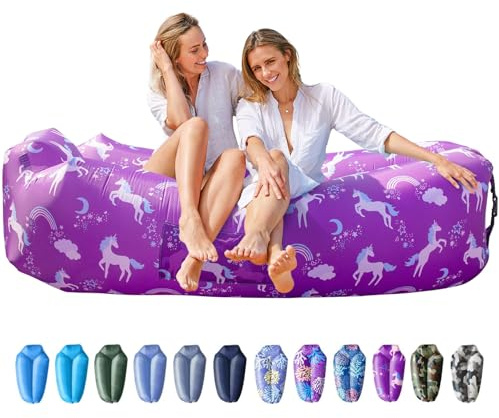 AlphaBeing Tumbona inflable, accesorios de playa, sofá de aire, hamaca hinchable para camping, patio trasero, lago, con sacos de compresión, regalo ideal para adultos, para exteriores