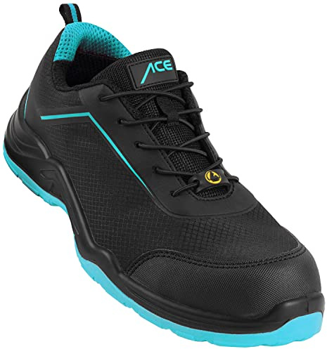 ACE Sapphire Arbeitsschuhe - Sicherheitsschuhe für die Arbeit - S1-P SRC ESD - Schwarz/Türkis - 43