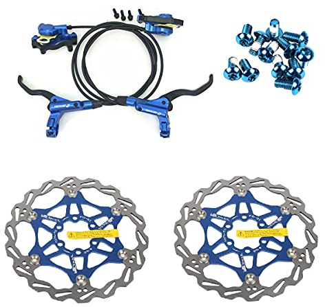 Zoom Hydraulische Scheibenbremsen Mountainbike-Sets MTB Vorder- & Hinterset mit schwimmendem Scheibenbremsrotor 160mm & farbigen Schrauben (Blau)