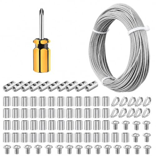 Drahtseil 2mm Set,50M Edelstahl Stahlseil ummantelt mit Klemmen & Kauschen | Für Rankhilfe Kletterpflanzen/Vorhangseil/Lichterkette/Bilder aufhängen/DIY-Projekte/ Balkon/Garten/Außenbereich