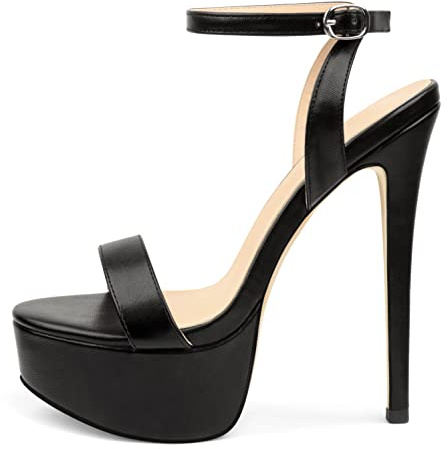 MERUMOTE Women's Platform Heels Sky High Heel Sandals Party Bridal Evening Shoes Black US9