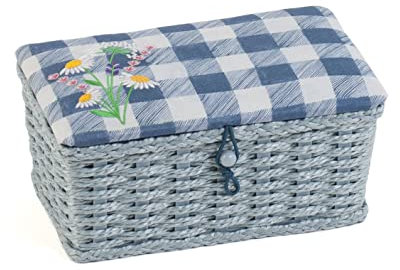 Hobby Gift Caja de coser, pequeña, cesta tejida, tapa bordada, cuadros florales salvajes