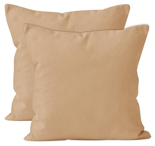Encasa Baumwoll-Kissenbezüge, 2er-Set I 24x24 in (60x60 cm) - Light Beige I kein Einsatz I einfach Kissenbezüge I Maschinenwaschbar | Nur Innen benutzen