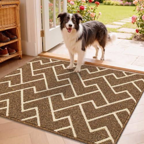 Biscpro Felpudo Entrada Casa, 80 x 120 cm Felpudo Tapete Absorbente Entrada Impermeabley Lavable para Atrapar,Alfombrilla Antideslizante,Exterior,Pasillo, Cocina,Felpudo Lluvia- Marrón