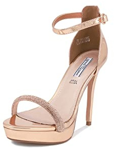 QUEEN HELENA Sandali Eleganti con Tacco a Spillo con Strass con Plateau Donna ZM9315 (Champagne, Numeric_40)