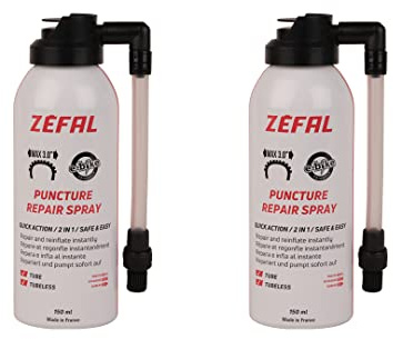 ZEFAL Pack Repair Spray - Bomboletta Ripara Gomme Bici - Gonfia e Ripara Bici - Schrader, Presta e Dunlop - 2 bottiglie da 150 ML