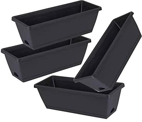 Jardinera De Plástico, Macetas Exterior Grandes Rectangulares，Macetero, Maceta Para Plantas Y Flores Rectangular Con Agujeros De Drenaje Y Bandeja Para Agua, Color Antracita ( Color : Gris oscuro , Si
