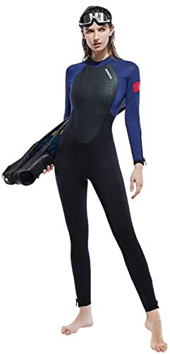 Soyeacrg 5 mm Neopren-Neoprenanzug Damen Herren Ganzkörper-UV-Schutz Thermo-Einteiler mit Langen Ärmeln Tauchanzüge Rückenreißverschluss zum Tauchen Surfen Schnorcheln Schwimmen,Women/Blue,XS