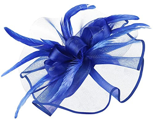 Fascinator Damen Kopfschmuck Hochzeit Hüte Hat Clip Schleier Stirnband Tea Party Mesh Kopfbedeckung Frauen Pillbox Hut Haarschmuck für Cocktail Halloween Oktoberfest Gothic Dunkelblau