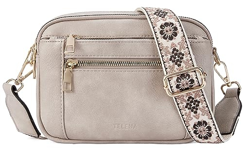 Telena Crossbody Bag för kvinnor med justerbar färgglad rem, damaxelväska av PU-läder, axelväska för kvinnor, A-02-grå