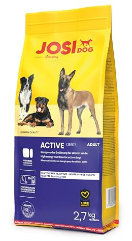 JosiDog Active (1 x 2,7 kg) | Adult | Premium Trockenfutter für ausgewachsene aktive Hunde | mit Geflügelfleisch verfeinert | glutenfrei | Powered by JOSERA | Hundefutter | Alleinfutter | 1er Pack
