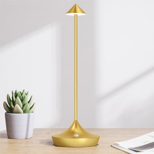 Hapfish LED Tischlampe, Akku Tischleuchte 6000mAh Gold | Modern, Aluminium, Wasserdicht, Dimmbar, Tischlampen Aufladbar USB für Outdoor Nachttisch Restaurant Wohnzimmer