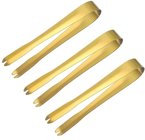 uxcell Serving Tongs, 3pcs 5.2Inch - Stainless Steel Ice Tongs, Tiny Tongs for Appetizers, Sugar, Charcuterie, Dessert, Tea Parties, Bar, Cafe (Gold)