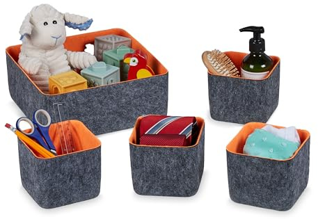 Relaxdays Organizer, 5tlg. Schrankorganizer, grau/orange | f. Kleiderschrank