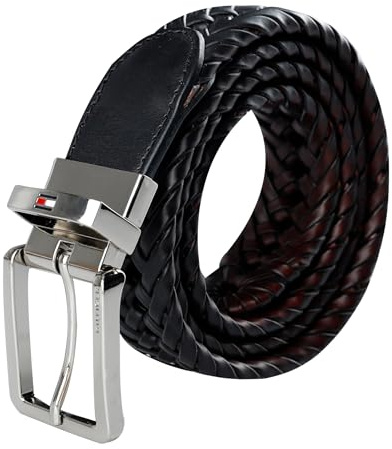 Tommy Hilfiger Men’s 2‑in‑1 Reversible Braided Leather Belt, Fully Adjustable Casual & Dress Style, Black/Brown
