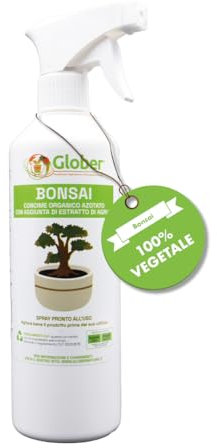 GLOBER Concime Bonsai Liquido Spray 500ml - Pronto all'uso - Fertilizzante Naturale Liquido Spray - Concime Organico Azotato con Alghe Brune