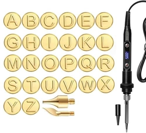 DIY Wood/Leather Burning Set, 26 Letters Copper Mold DIY Wood Burning/Carving Set, Letter Soldering Iron DIY Tools, Letter Soldering Iron Stencils Wood Burning Kit (Color : Black-28 Pieces)