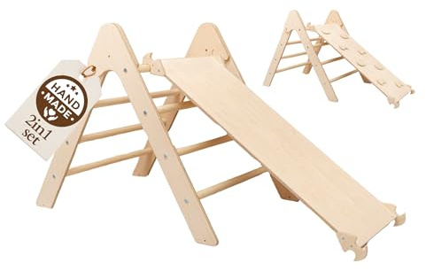 WoodsCraft Kletterdreieck mit 2in1: Rutsche Indoor/Kletterrampe | holz Montessori Klettergerüst indoor, Babyrutsche, Klettern Baby & Kinder