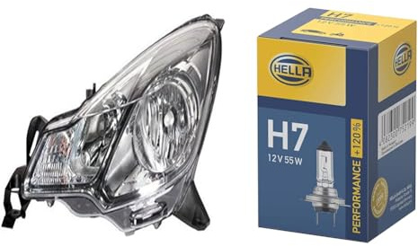 Hella Glühlampe-Hauptscheinwerfer - für u.a. Citroën Ds3 - chrom/schwarz - für Rechtsverkehr - rechts & Halogen-Glühlampe - H7 - Performance + 120%