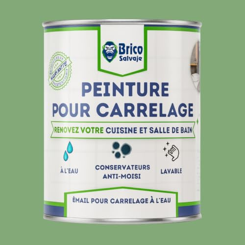 BRICOSALVAJE Vernice per piastrelle cucina e bagno all'acqua satinata, senza primer, lavabile, elevata durezza (Salvia, 4 litri)