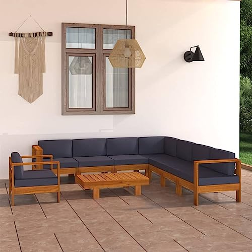 9-tlg. Garten-Lounge-Set mit Dunkelgrauen Auflagen Akazienholz, Outdoor-Sitzgruppe, Terrassen-Lounge-Set, Garten-Couchgarnitur - Wetterbeständig, Komfortabel - für Terrasse, Garten und Balkon