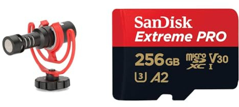 RØDE VideoMicro Richtmikrofon zur Kameramontage für Videoaufnahmen und Content Creation & SanDisk Extreme PRO microSDXC UHS-I Speicherkarte 256 GB + Adapter & RescuePRO Deluxe