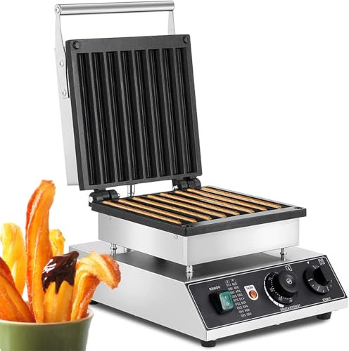 1750W Commercial Churro Maker Machine, 8pcs Electric Spanish Doughnut Waffle Churros Maker, Nonstick Double-sides Heating Churro Waffle Dessert Snack Machine with Temp &Timing Control, for Snack
