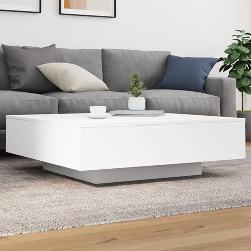 Gecheer Tavolino da Soggiorno con Luci LED Bianco 100x100x31 cm