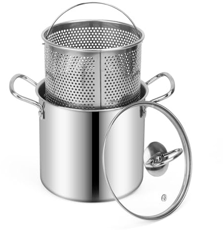 Small Deep Fryer Pot with Basket, 3-Quart Mini Fryer for Small Batches Soup Pot and Lid for 1 to 3 People, Works on Gas Stovetop or Induction Cooktop, Dishwasher Safe
