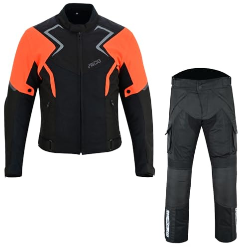 BOSmoto Herren Motorrad Kombi aus Textil – Jacke und Hose für den Sommer,Sommer Motorrad Textil Kombi für Herren – Motorrad Jacke und Hose Set,Motorrad Textil Kombi (ORANGE, XS)
